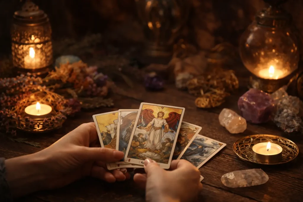 manos con cartas del tarot